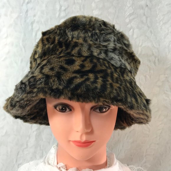 Vintage Cejon Leopard faux fur fashion bucket hat winter Style Warm - Picture 1 of 8